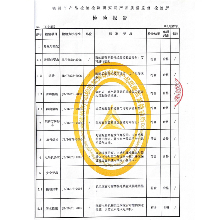 河北盛輝泵業有限公司管道離心泵檢驗報告